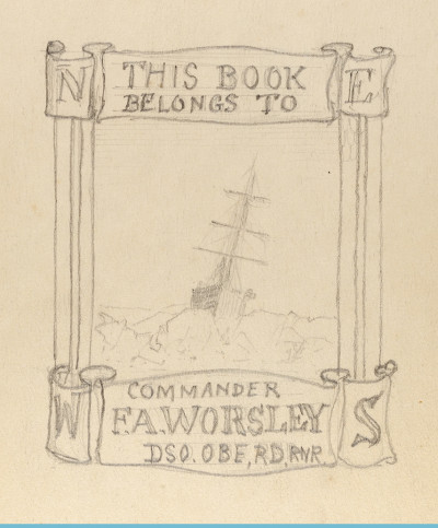 Ex libris (first drawing), F. A. Worsley sketchbook