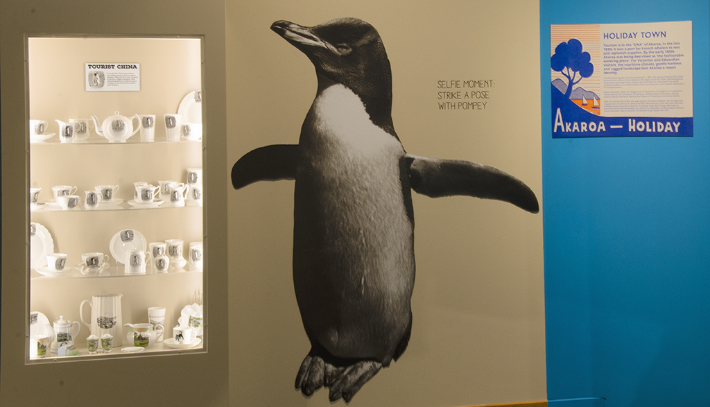 enlarged penguin photograph, china display